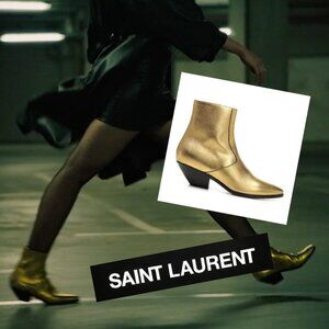 SAINT LAURENT West 45 Metallic Gold Western Ankle Boot